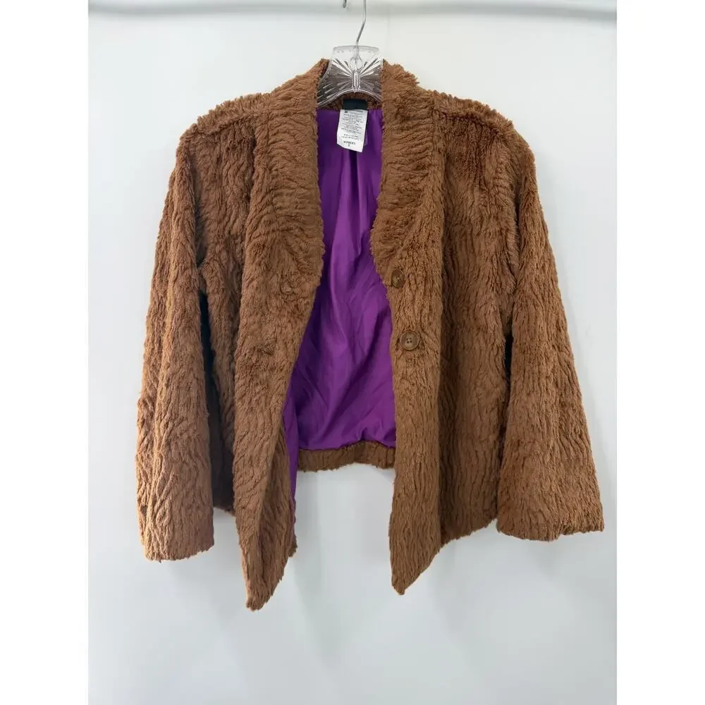 Patagonia Women's Brown Faux Fur Jacket High Pile Fleece Button Front Modern S